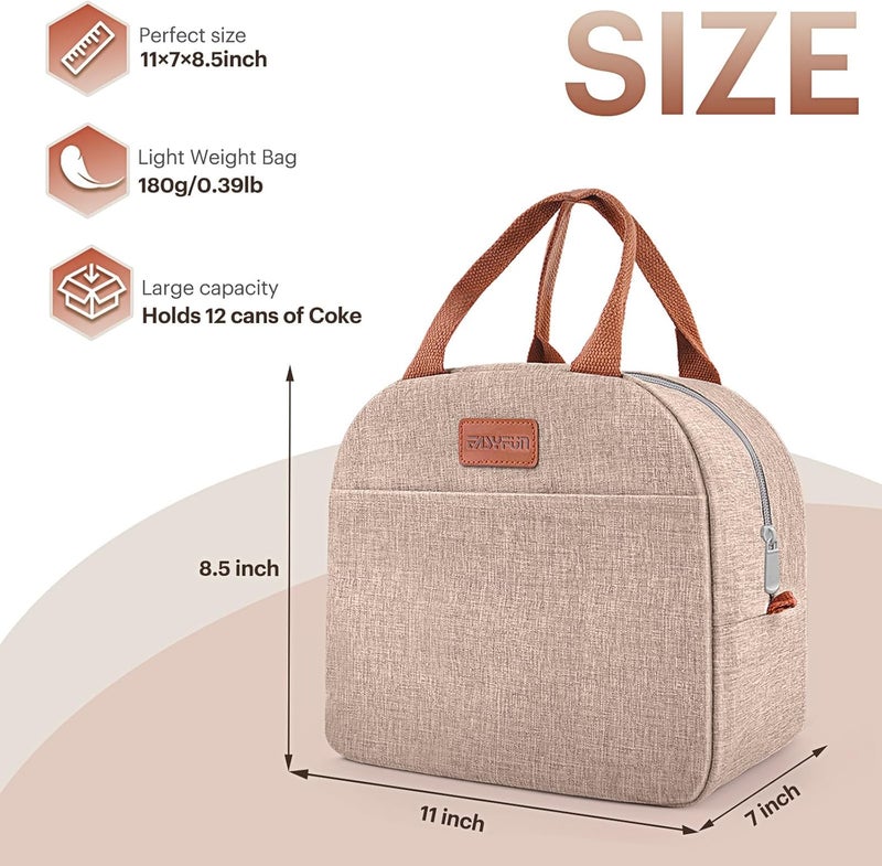 Easyfun Lunch Bag for Women & Men Adult Insulated Lunch Box, Small Leakproof Cooler Food Lunch Containers Reusable High Capacity Lunch Tote Bags for Work, Travel, Outdoor (KHAKI) - Image 2